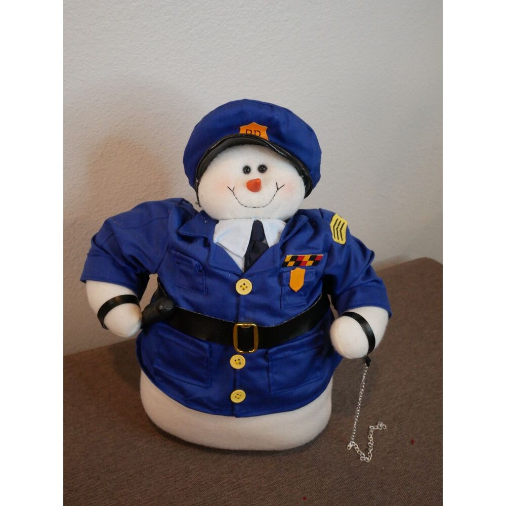 Police Officer Snowman Plush Holiday Christmas Decor Doll 15 in